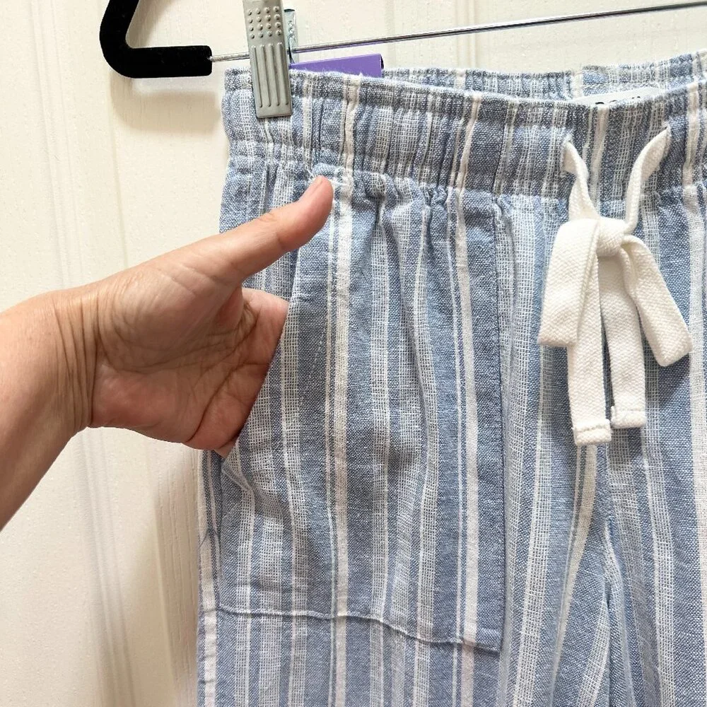 Roxy Women's Linen Blend Cargo Pant Size XS Blue Cottagecore Coastal Boho (NEW)